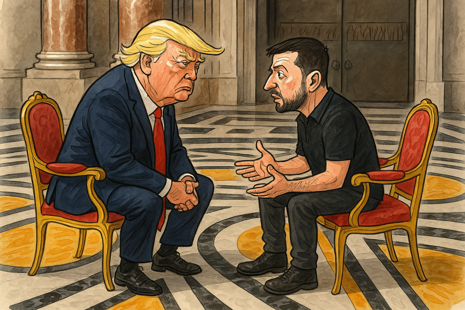 Das erste Treffen nach dem Streit im Weißen Haus: US-Präsident Donald Trump und Kiews Staatschef Wolodymyr Selenskyj sitzen sich im Petersdom am Rande der Trauerfeier für Papst Franziskus gegenüber.