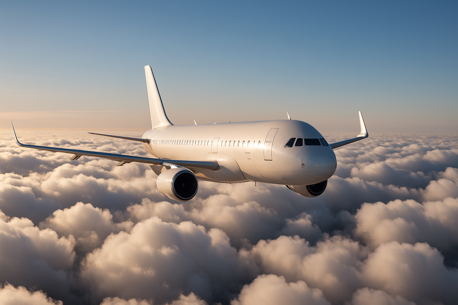 Ein Flugzeug fliegt über den Wolken.
